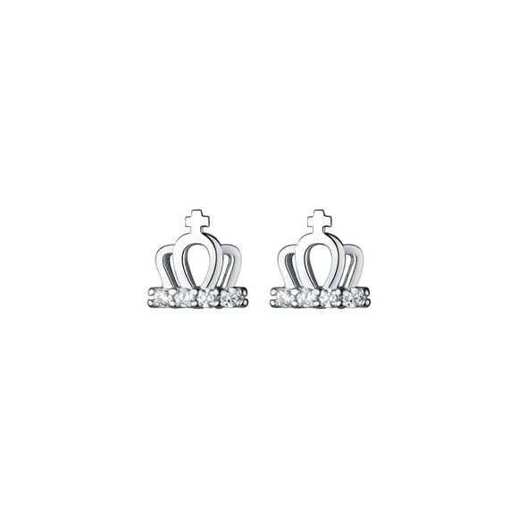 Sterling Silver Crown Stud Earrings Princess Crown Rhinestone Stud Earrings - Picture 2 of 5